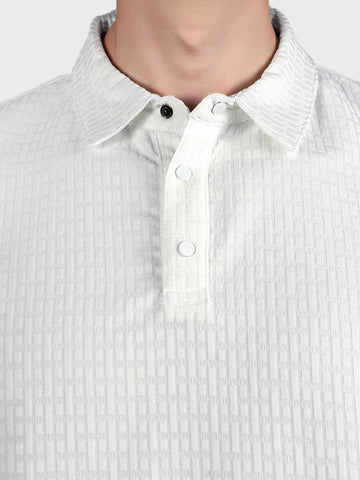 Men's White Boxy Fit Solid Casual Polo T-Shirt