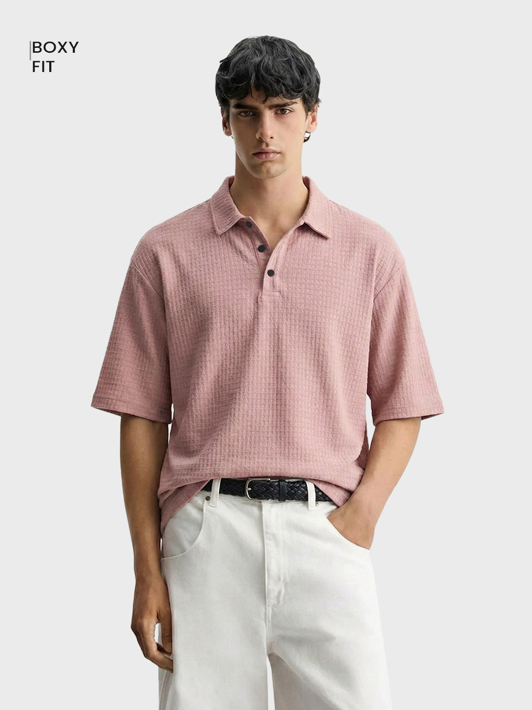 Men's Purple Boxy Fit Textured Casual T-Shirt