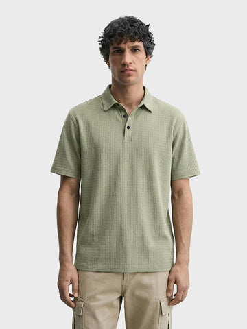 Men's Green Boxy Fit Textured Casual T-Shirt