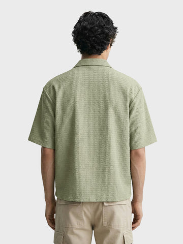Men's Green Boxy Fit Textured Casual T-Shirt