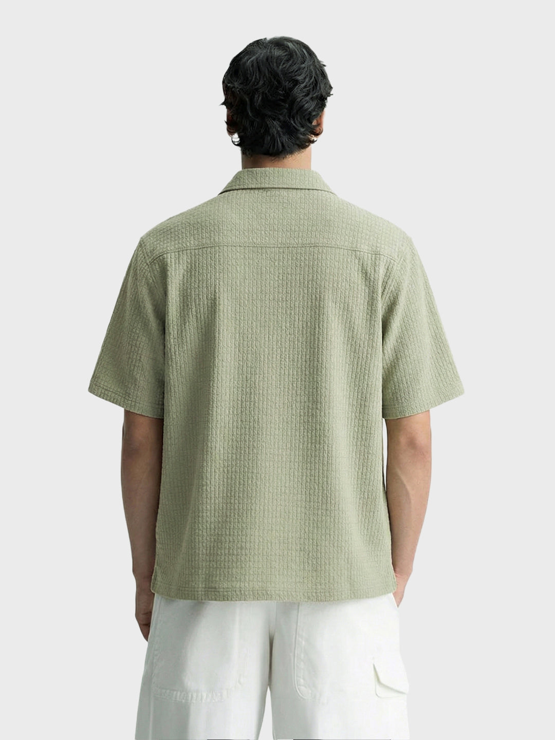 Men's Green Boxy Fit Textured Casual T-Shirt