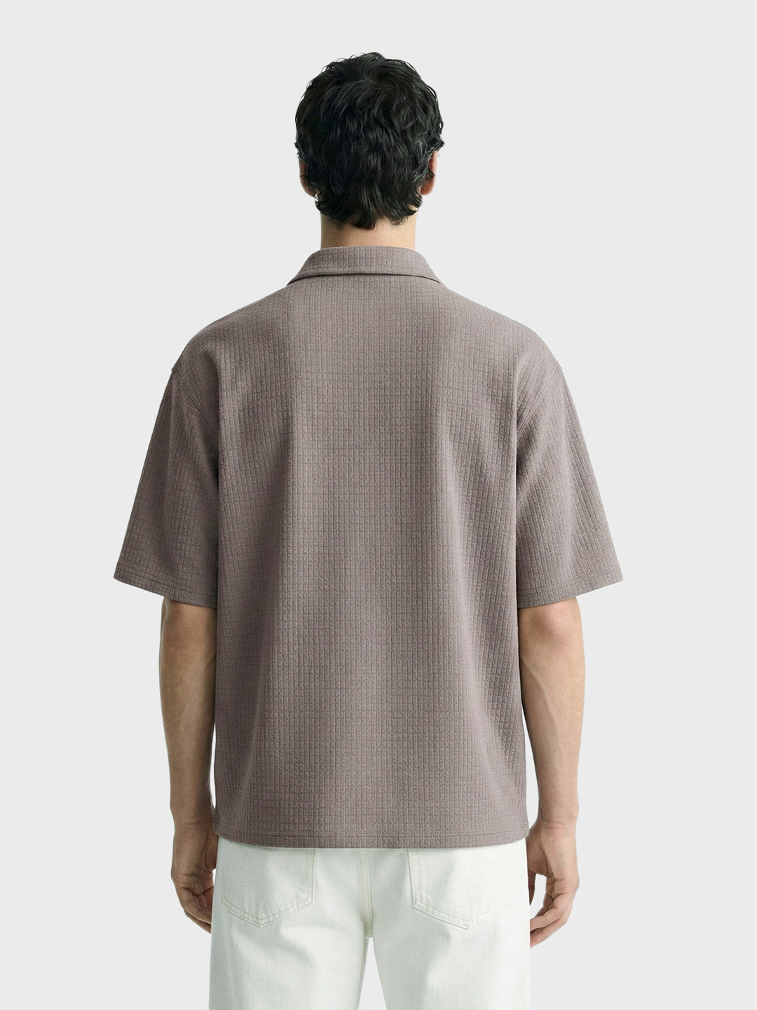 Men's Silver Boxy Fit Textured Casual T-Shirt