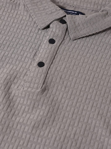 Men's Silver Boxy Fit Textured Casual T-Shirt