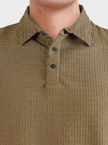 Men's Olive Boxy Fit Textured Casual T-Shirt