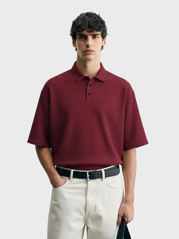 Men's Maroon Boxy Fit Textured Casual T-Shirt