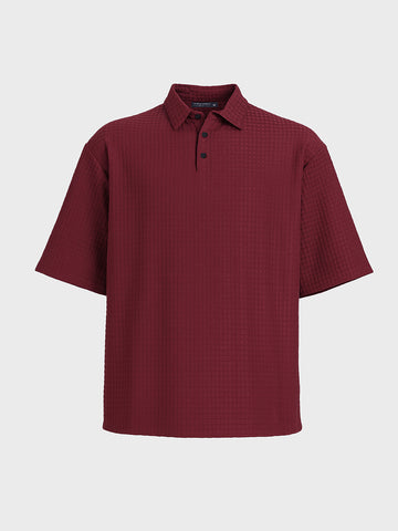Men's Maroon Boxy Fit Textured Casual T-Shirt