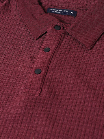 Men's Maroon Boxy Fit Textured Casual T-Shirt