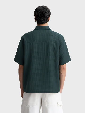 Men's Green Boxy Fit Textured Casual T-Shirt