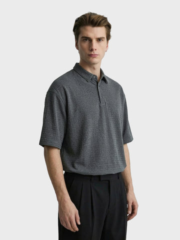 Men's Grey Boxy Fit Textured Casual T-Shirt