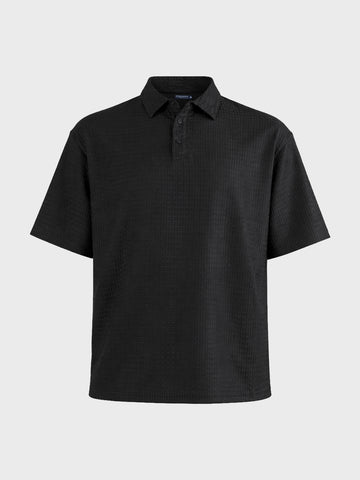 Men's Black Boxy Fit Textured Casual T-Shirt