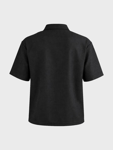 Men's Black Boxy Fit Textured Casual T-Shirt