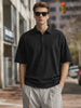 Men's Black Boxy Fit Textured Casual T-Shirt