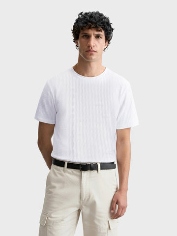 Men's White Boxy Fit Textured Resort Wear T-Shirt