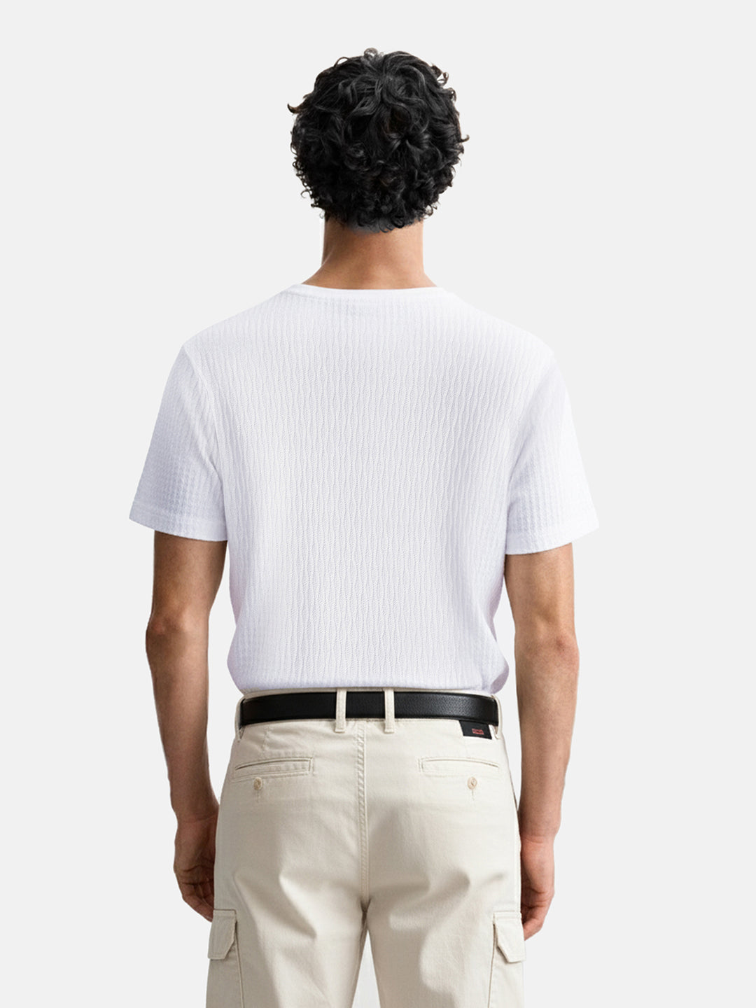 Men's White Boxy Fit Textured Resort Wear T-Shirt