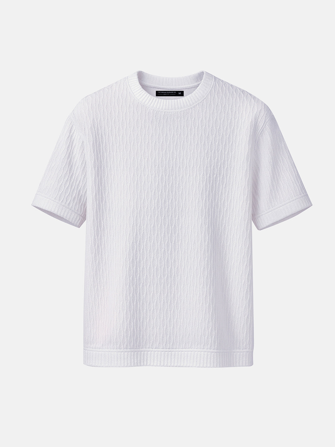 Men's White Boxy Fit Textured Resort Wear T-Shirt