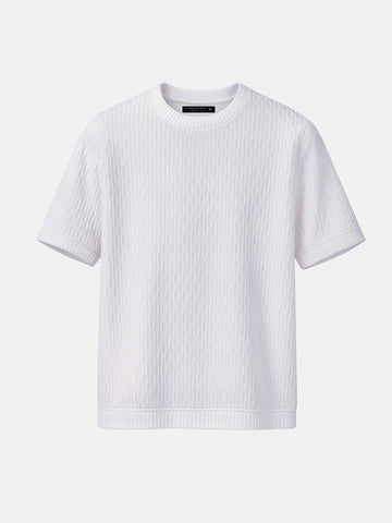 Men's White Boxy Fit Textured Resort Wear T-Shirt