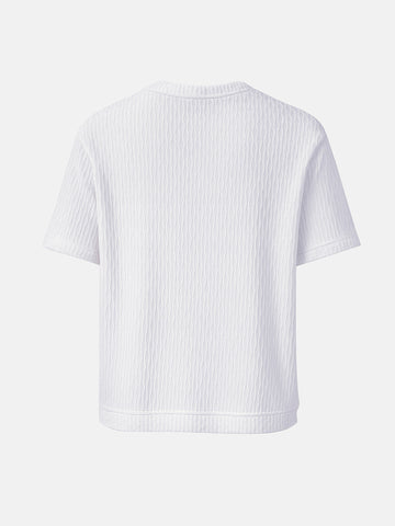 Men's White Boxy Fit Textured Resort Wear T-Shirt