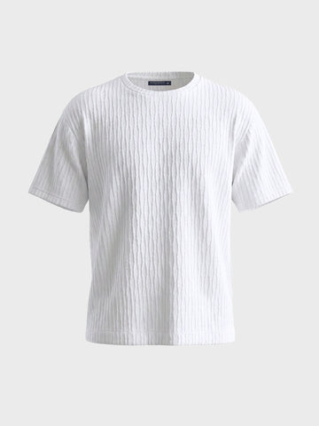 Men's White Boxy Fit Textured Resort Wear T-Shirt