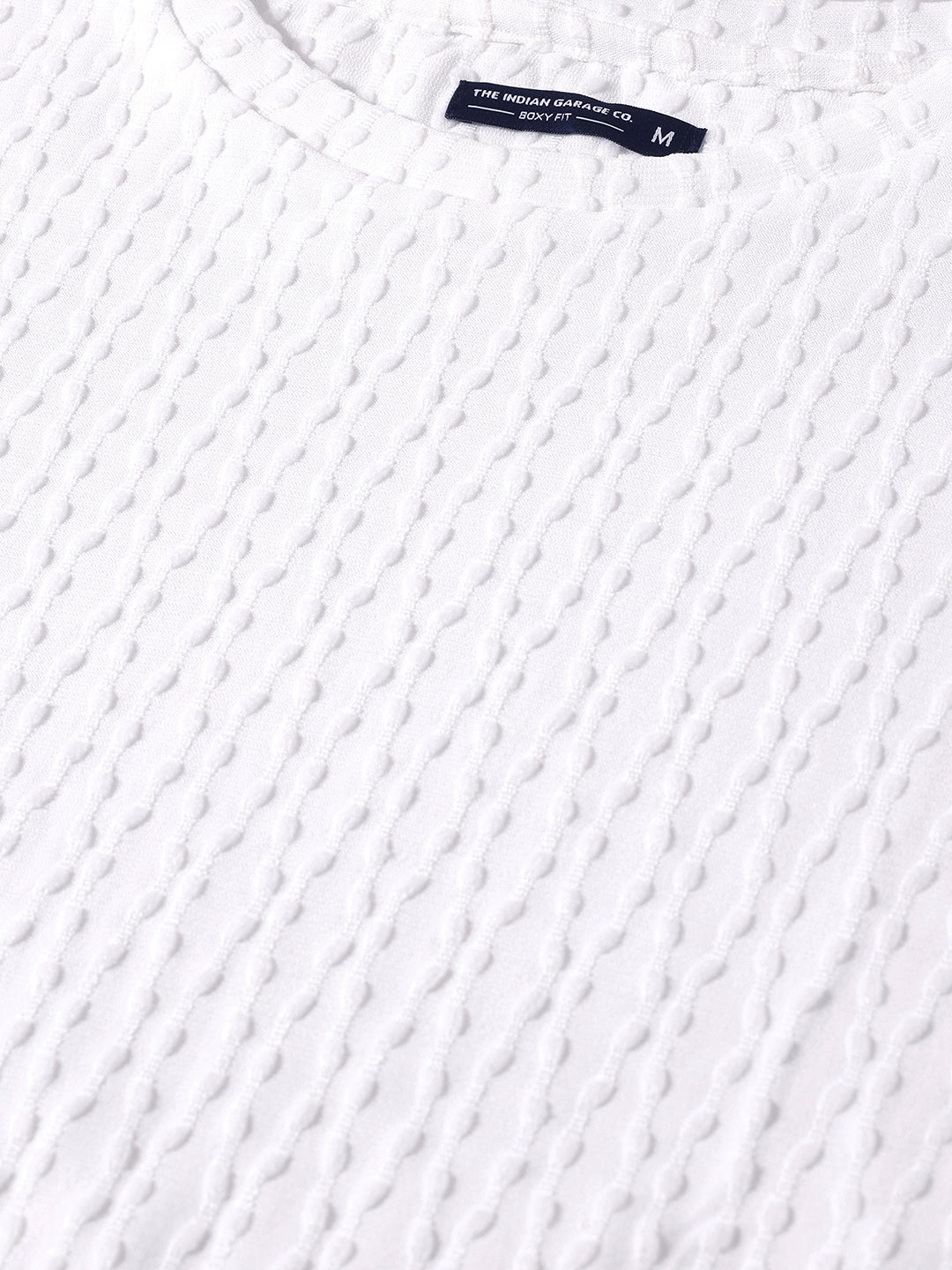 Men's White Boxy Fit Textured Resort Wear T-Shirt