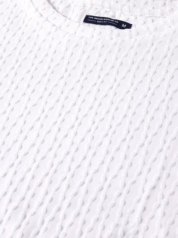 Men's White Boxy Fit Textured Resort Wear T-Shirt