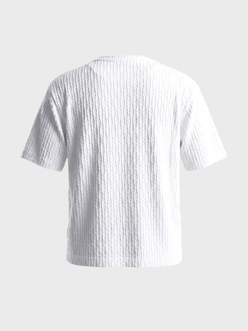 Men's White Boxy Fit Textured Resort Wear T-Shirt