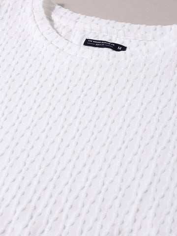 Men's White Boxy Fit Textured Resort Wear T-Shirt