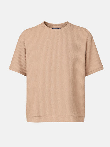 Men's Beige Boxy Fit Textured Resort Wear T-Shirt