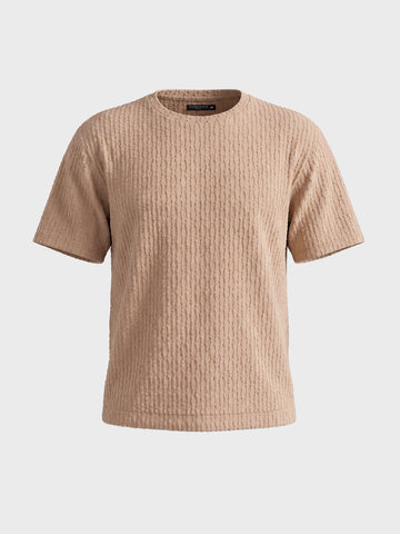 Men's Beige Boxy Fit Textured Resort Wear T-Shirt