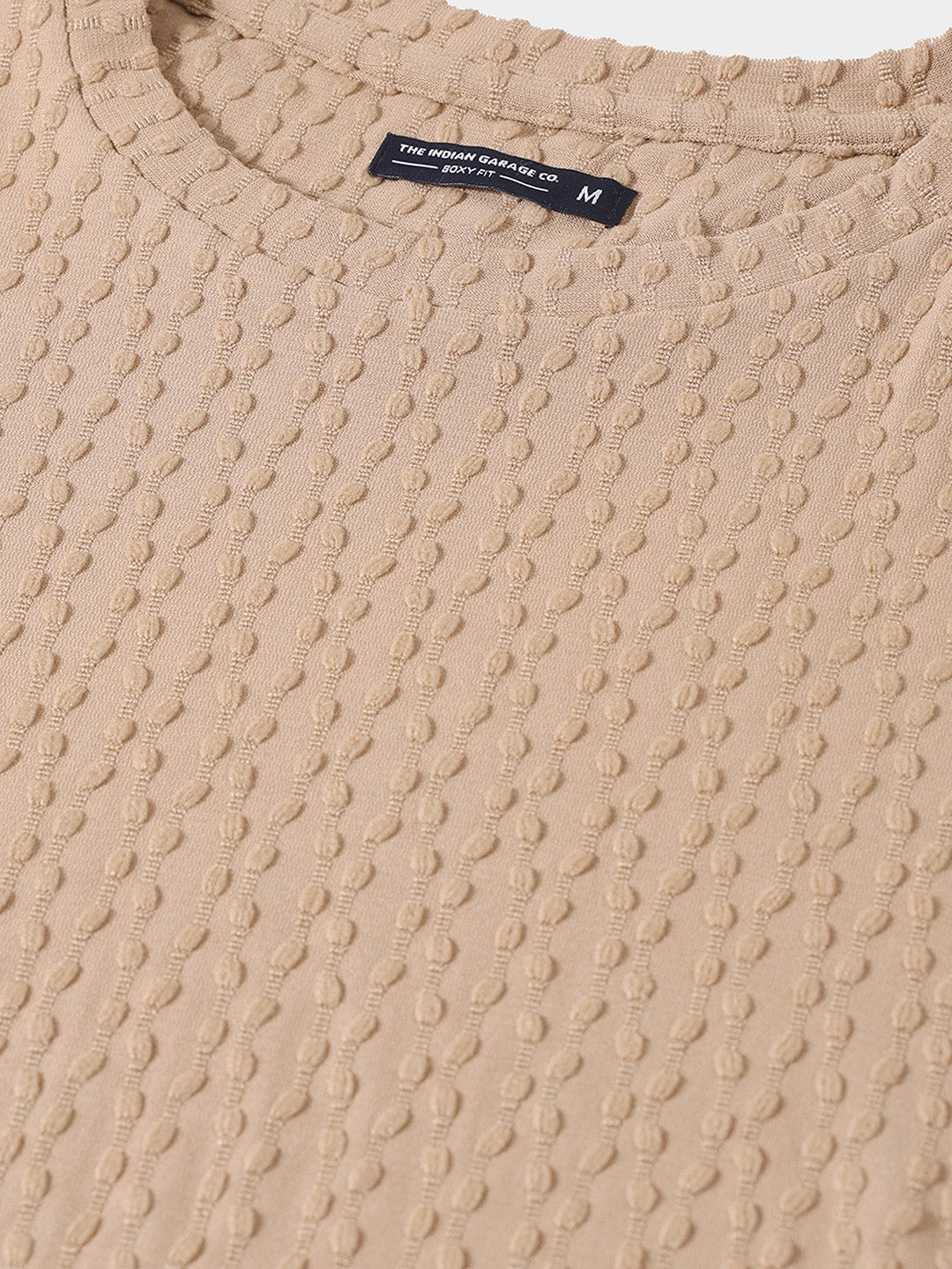 Men's Beige Boxy Fit Textured Resort Wear T-Shirt