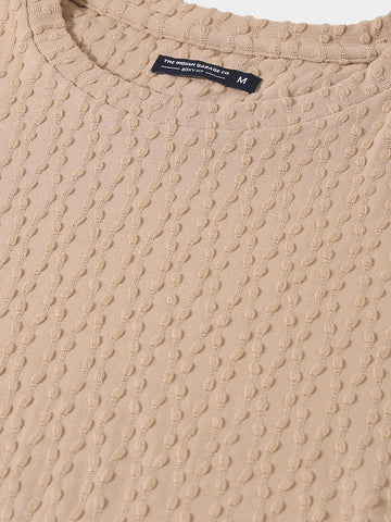 Men's Beige Boxy Fit Textured Resort Wear T-Shirt