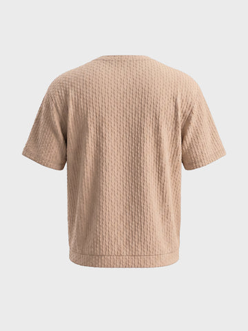 Men's Beige Boxy Fit Textured Resort Wear T-Shirt