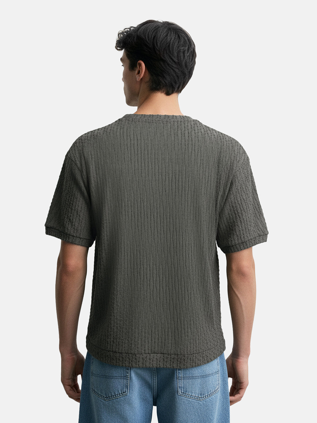 Men's Green Boxy Fit Textured Resort Wear T-Shirt