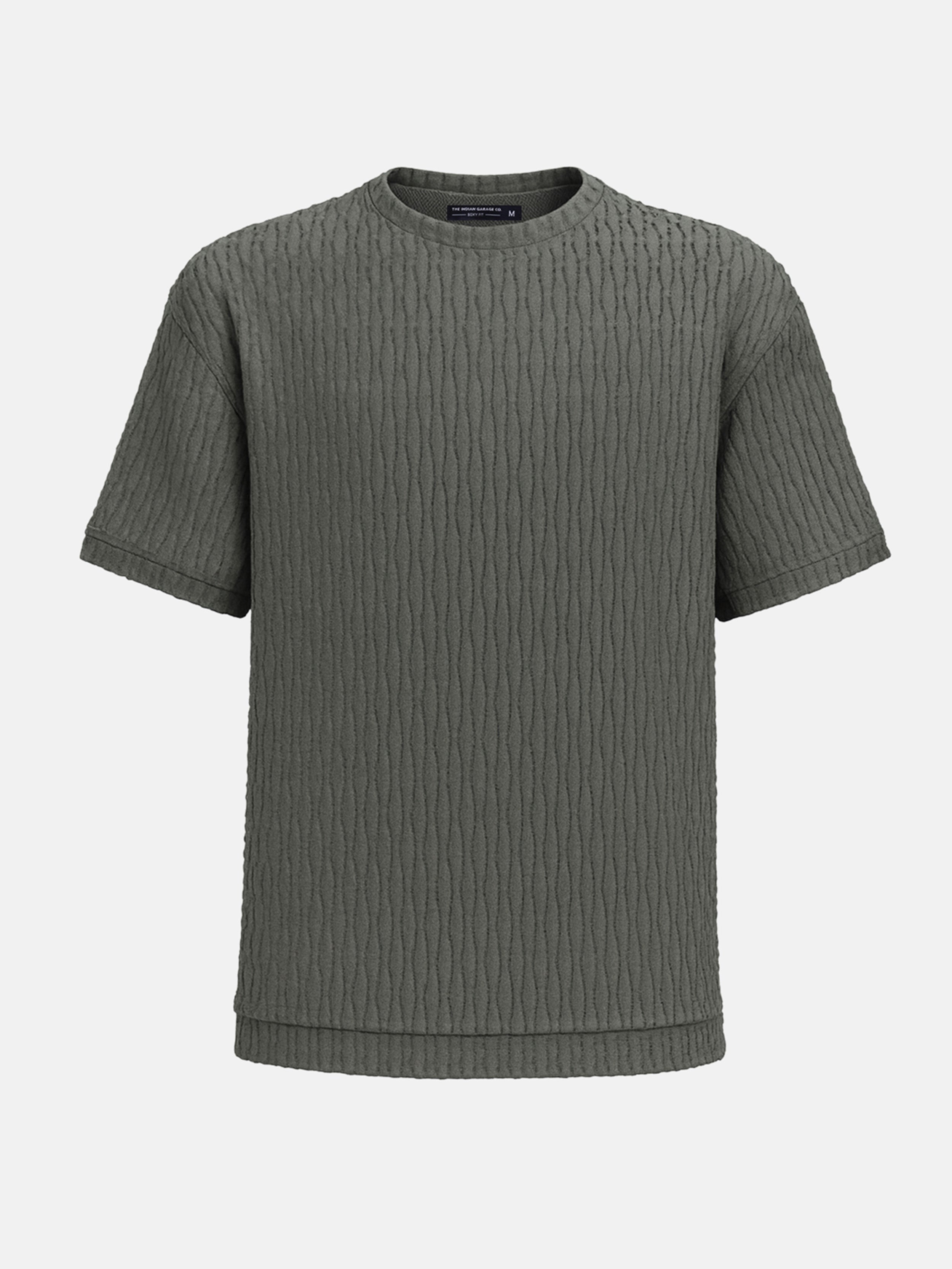 Men's Green Boxy Fit Textured Resort Wear T-Shirt