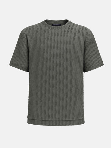 Men's Green Boxy Fit Textured Resort Wear T-Shirt