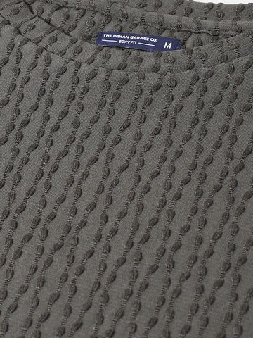 Men's Green Boxy Fit Textured Resort Wear T-Shirt