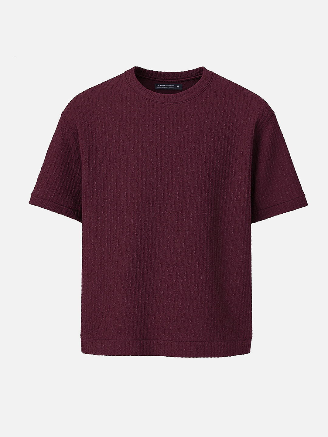 Men's Maroon Boxy Fit Textured Resort Wear T-Shirt