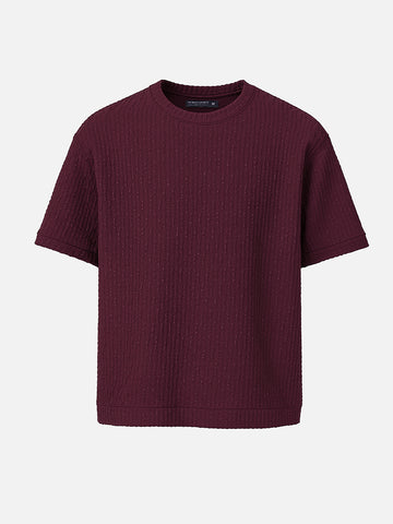 Men's Maroon Boxy Fit Textured Resort Wear T-Shirt
