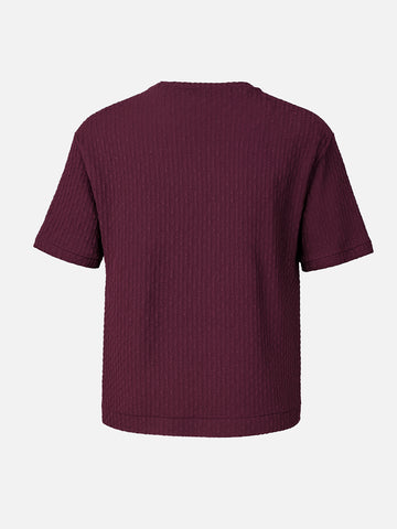 Men's Maroon Boxy Fit Textured Resort Wear T-Shirt