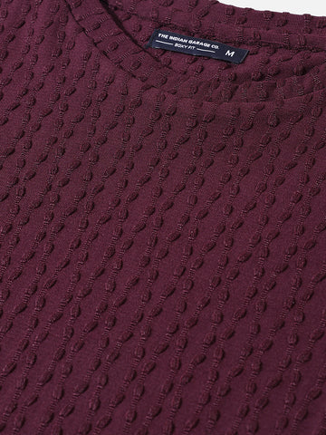 Men's Maroon Boxy Fit Textured Resort Wear T-Shirt