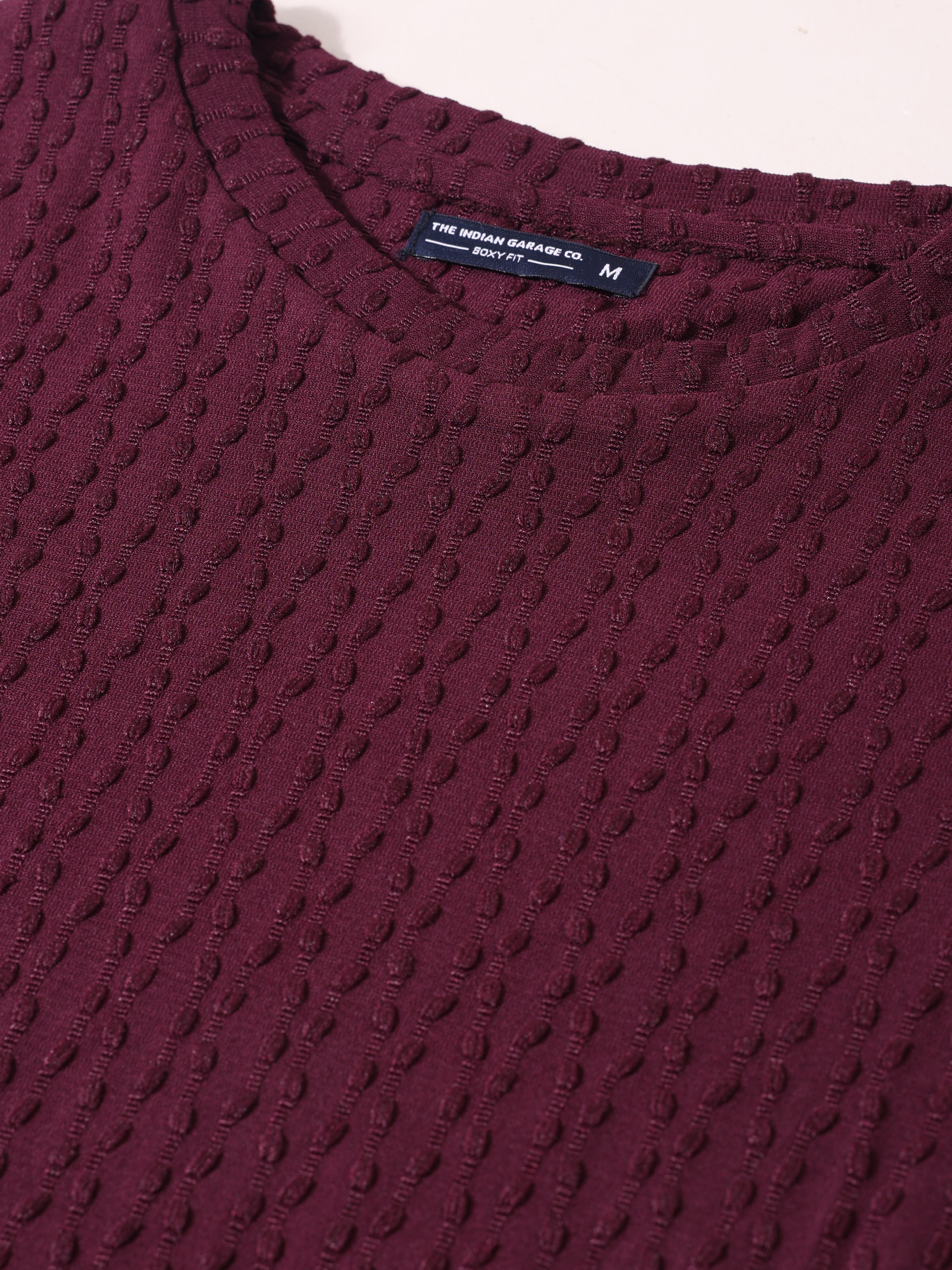 Men's Maroon Boxy Fit Textured Resort Wear T-Shirt