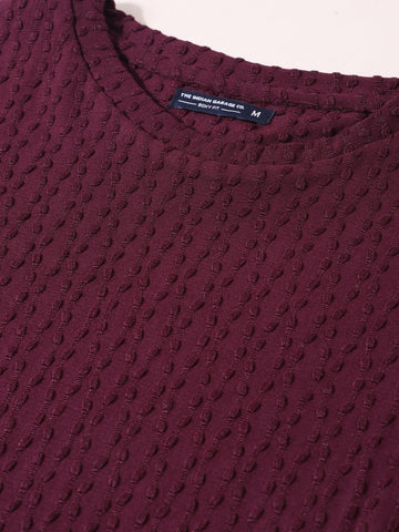 Men's Maroon Boxy Fit Solid Resort Wear T-Shirt