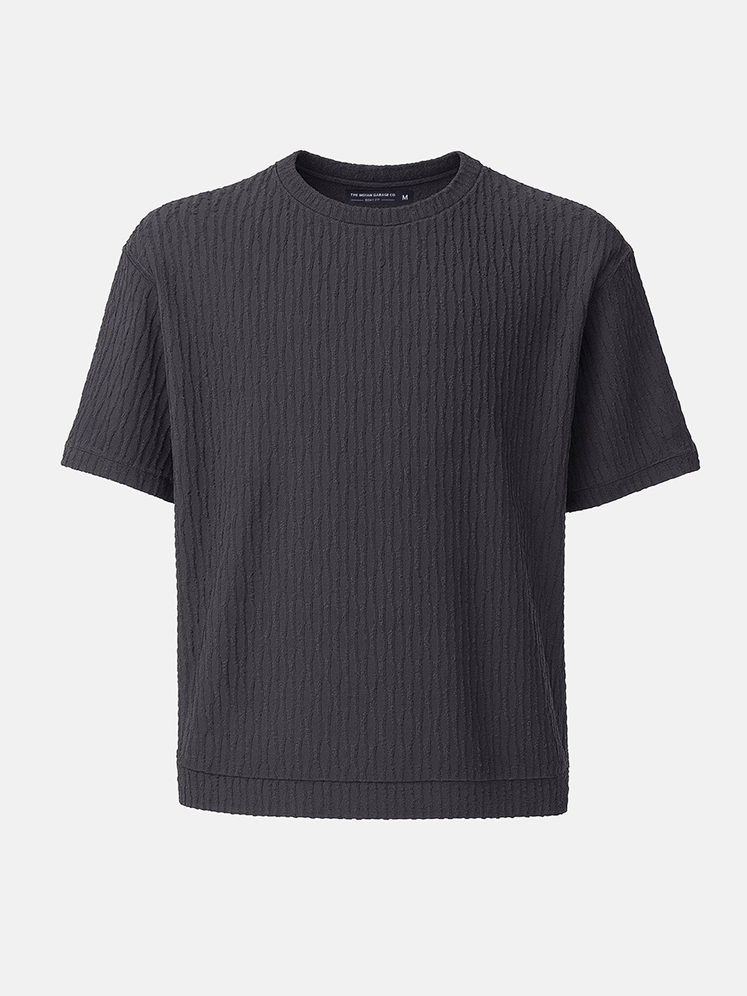 Men's Grey Boxy Fit Textured Resort Wear T-Shirt