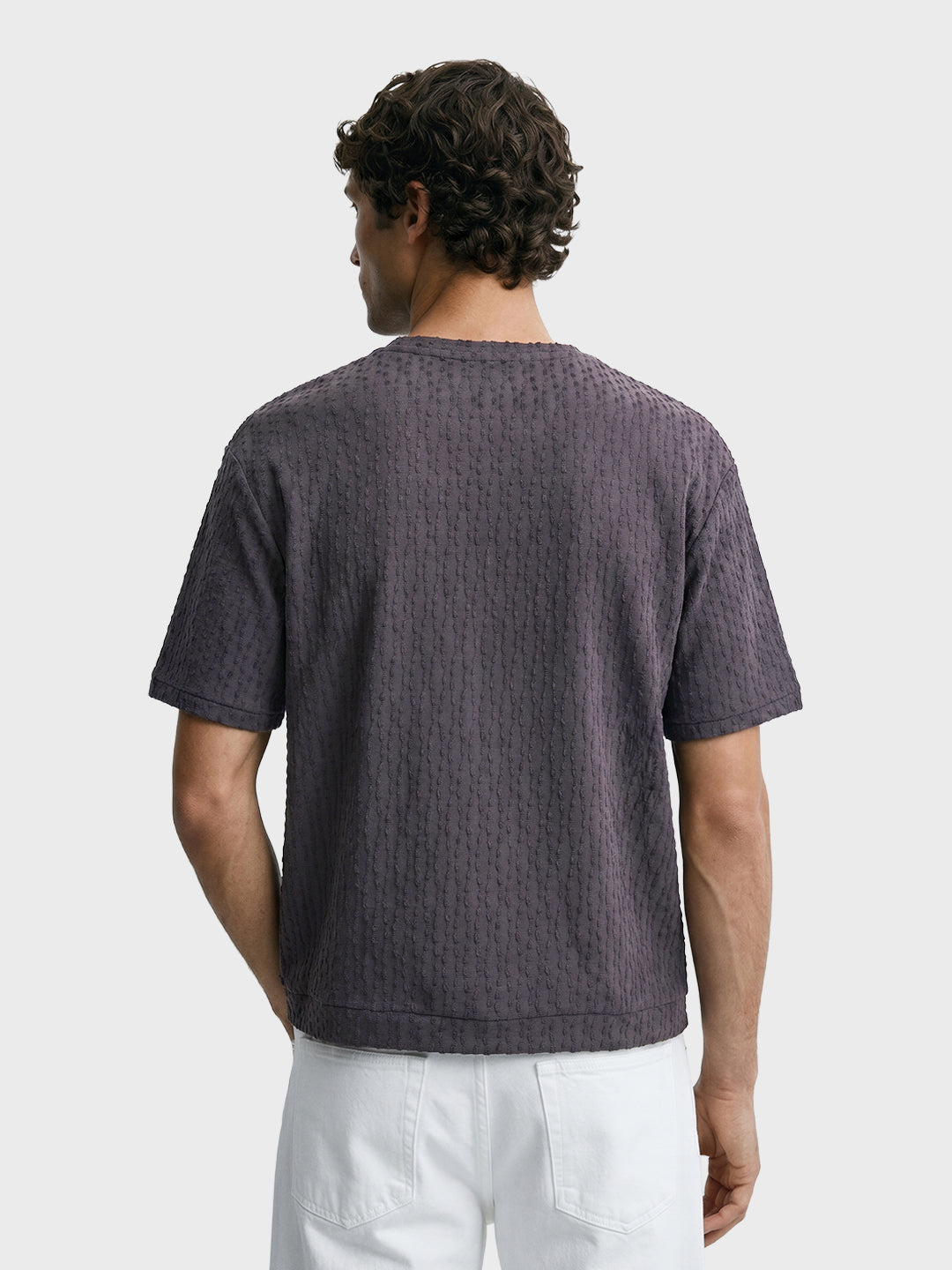 Men's Grey Boxy Fit Textured Resort Wear T-Shirt
