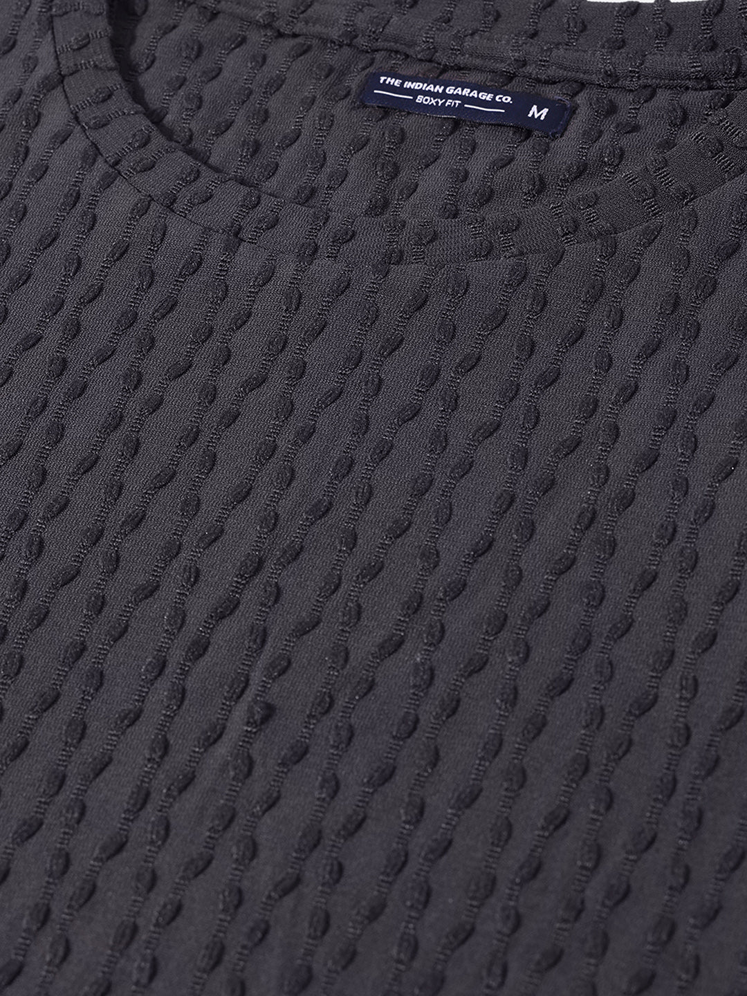 Men's Grey Boxy Fit Textured Resort Wear T-Shirt