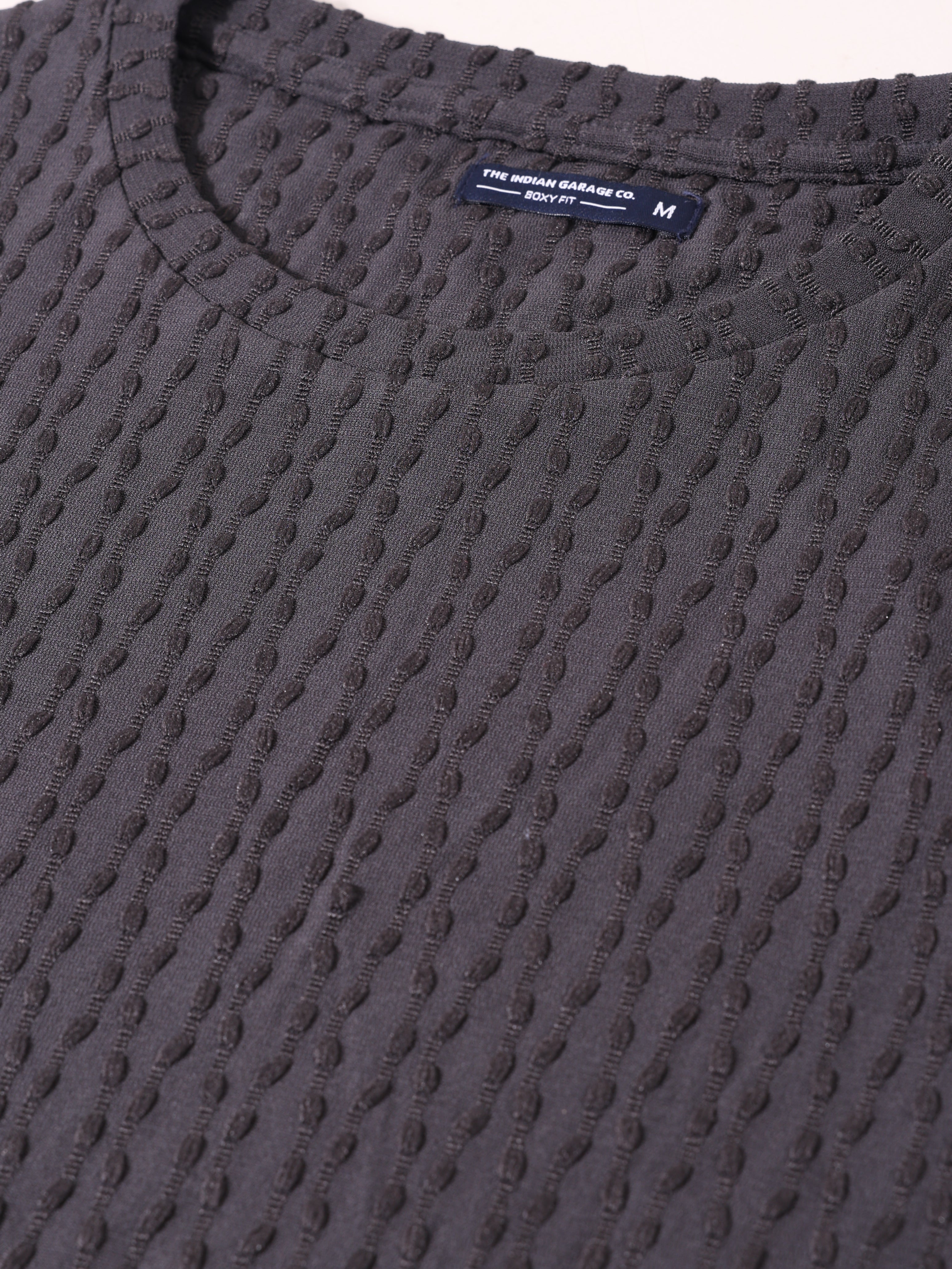 Men's Grey Boxy Fit Textured Resort Wear T-Shirt