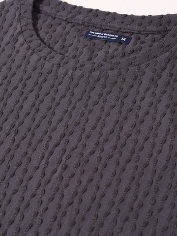 Men's Grey Boxy Fit Textured Resort Wear T-Shirt