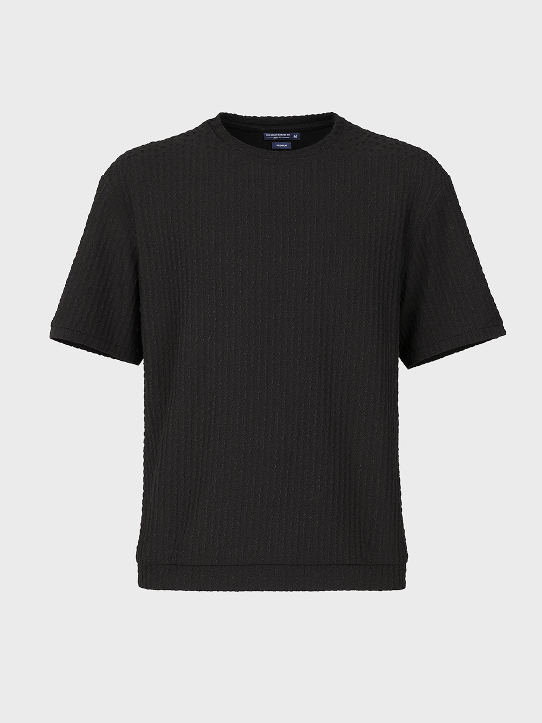 Men's Black Boxy Fit Textured Resort Wear T-Shirt