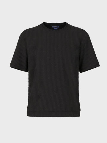 Men's Black Boxy Fit Textured Resort Wear T-Shirt
