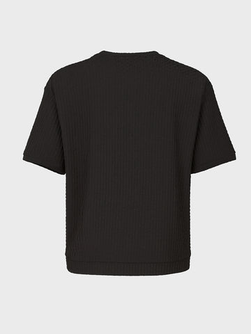 Men's Black Boxy Fit Textured Resort Wear T-Shirt