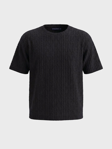 Men's Black Boxy Fit Textured Resort Wear T-Shirt